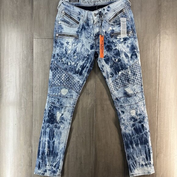 Rock Revival Men's Distressed Moto Biker Denim Jeans 